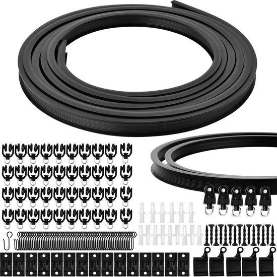 5 meter flexibele plafondgordijnrail - gebogen gordijnrail, plafondrail met montageaccessoires - plafond-gordijnrail voor raam, douche, gordijnen, ruimteverdeler, railgordijnsysteem (Zwart)