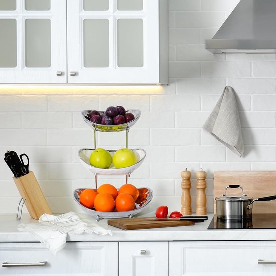 Fruitrek met 3 etages, keramiek, fruitschaal voor keuken, modern metalen frame, fruitschalen op het werkblad