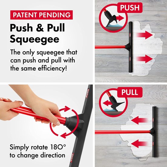 Push & Pull trekker, 100% natuurlijk rubber, 44 cm, aluminium anti-roest, 4-delige handgreep, meubelveilig, multi-oppervlak, hardhout, marmer, tegels, garage, indoor/outdoor, extreem duurzaam