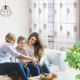 Voile gordijn linnenlook gordijn met ogen transparant gordijn met borduurwerk blad, 175 x 140 cm (hoogte x breedte), linnen + wit, set van 2