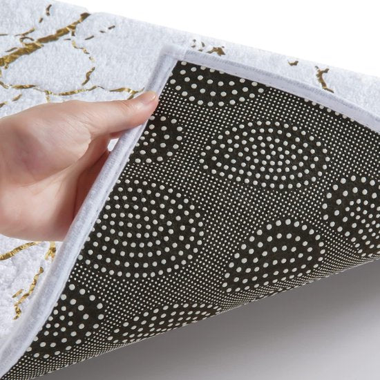 Badmat antislip wasbaar badmat, wit badkamertapijt, goud decoratief home tapijt luxe badkameraccessoires, zachte microvezel absorberend badmat voor badkamer badkuip, 60 x 120 cm