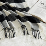 Zachte, gebreide, wollen deken, kwast, plaid, knuffeldeken, bankdeken, slaapdeken, deken, deken, deken, 127 x 152 cm, meerkleurig (zwart)