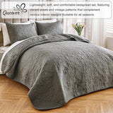 Sprei, 220 x 240 cm, grijs, ultrazachte sprei, bedsprei, bedsprei van microvezel, doorgestikt met 2 kussenslopen, bankdeken, woondeken voor bed