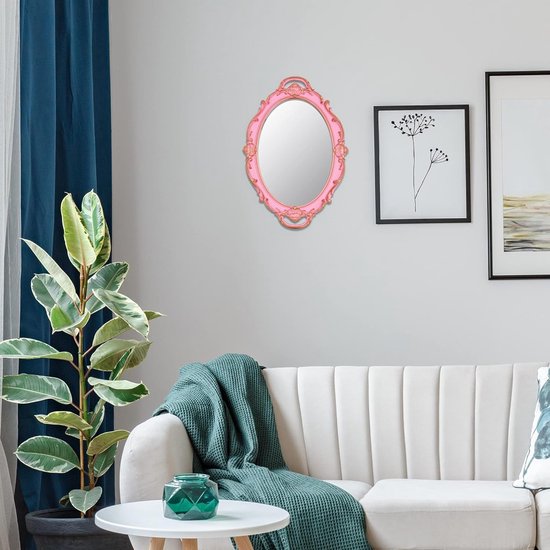 vintage mirror kleine wandspiegel hangspiegel 36,8 x 25,4 cm ovaal roze