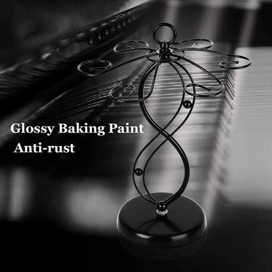 Tafelblad wijnglashouder, staand wijnrek, glashouder voor glaswerk of beker, metalen rek opslagdecoratie voor keukenbar restauranttafel, zwart met 6 sleuven