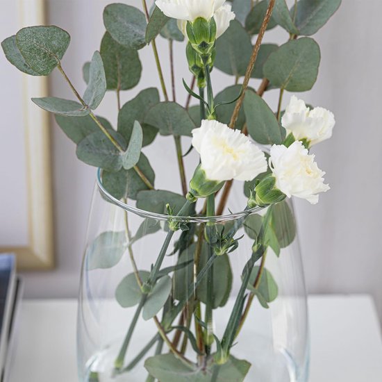 Glazen vaas groot H: 22,7 cm vaas voor pampasgras glazen vaas ronde vazen grote vazen bruiloft tulpenvaas buikige doorzichtige rozenvaas voor tulpen brede opening | Ø 19 cm | zinnia