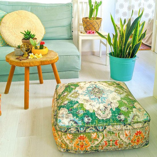 Bohemian Yoga decoratieve vloerkussenhoes - 60 x 20 cm - vierkante meditatiekussenhoes - bedrukte katoenen kruk