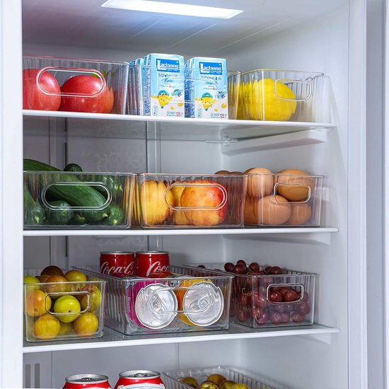 Koelkastorganizer, set van 10, transparante opbergdoosorganizer, hoogwaardige voorraadkast met handvat voor koelkast, keuken, kasten - BPA-vrij