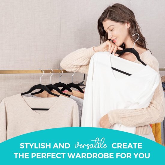 Hangers, 60 stuks, fluwelen hangers, antislip vilten hangers, ruimtebesparend, premium zwarte kostuumhanger, 360° roterende haak