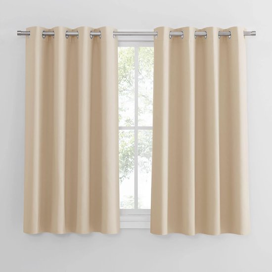 net curtain for kitchen, opaque blackout curtains with eyelets, short, 114 x 132 cm (H x W), Biscotti beige, pack of 2