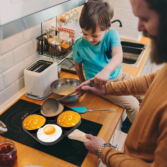 Spiegeleipan, eieren pan met antiaanbaklaag, 4 gaten, spiegelei, pannenkoeken, steaks, hamburger voor ontbijt, pannenkoekenpan voor inductiekookplaat