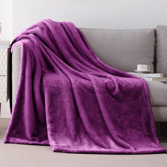 Knuffeldeken 130 x 170 cm, paars, warme pluche deken, fleecedeken, woondeken, bankdeken, superzacht, behaaglijk en aangename microvezel flanellen deken