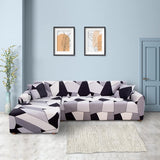 Bankhoes Hoekbank L-vorm Bankspreien Stretch bankhoes L-vorm rechts of links met twee kussenhoezen Wasbaar Universele bankhoes L-vorm Bankhoes L-vorm (2 en 2, zwarte geometrie)