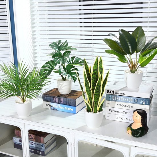 Kunstplant 40 cm kunstplanten in pot, voor indoor decoratie, thuis, bureau, badkamer, slaapkamer, woonkamer decoratie (4 stuks)