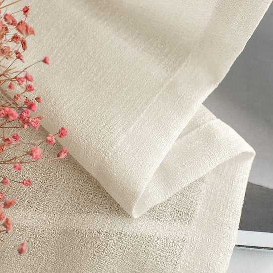 Gordijnen beige transparant linnenlook voile gordijnen voor woonkamer slaapkamer set van 2 225x140cm