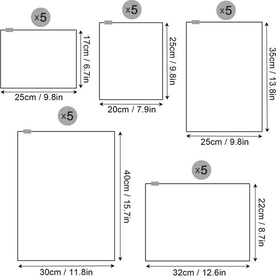 25 stuks reistassen met ritssluiting, kledingtas, mat, waterdicht, geurdicht, opbergzakken voor kleding, ondergoed, handdoek, schoenen, cosmetica en andere accessoires (5 maten)