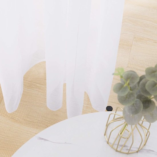 Voile Curtain with Ruffle Tape for Rail, Transparent, Living Room, White, 145 x 140 cm (Height x Width), Set of 2