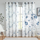 Transparante gordijnen met bladeren, 127 cm breed, linnen look, gordijnen met oogjes, botanisch patroon, half-transparant, gordijn met ogen, voor boerderij, woonkamer, slaapkamer (127 x 245 cm, blauw/grijs)