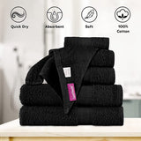 Sweet Needle - Handdoekenset, zwart - 2 badhanddoeken, 2 handdoeken en 2 washandjes, dagelijks gebruik 500 GSM ringgesponnen, 100% katoen, zeer absorberend voor badkamer, douche en cadeau (Pack van 6)