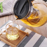Glazen theepot roestvrij staal filter handvat hittebestendig 2000ml (zwart)