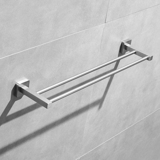 Handdoekhouder met vierkante basis van roestvrij staal 60 cm badkamer- / keukenaccessoires geborsteld nikkel