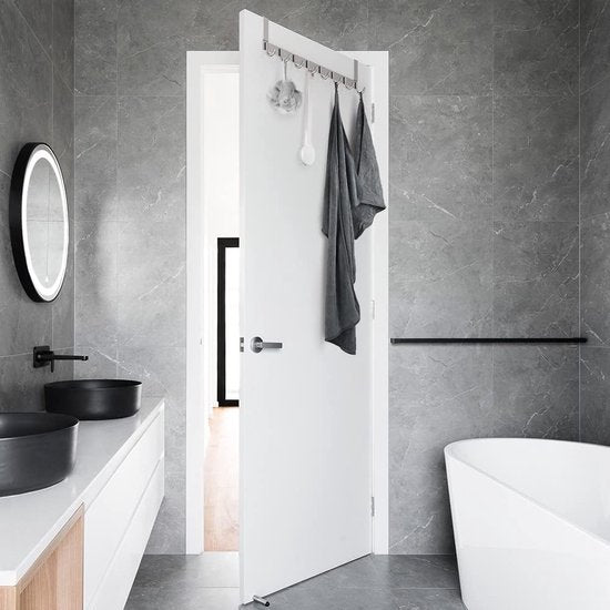 Deurhanger van roestvrij staal, afneembare deurhaak met 8 haken, roestvrij staal, roestvrij, deurhanger voor de deur, zonder boren, kledinghaak, deurhangerrail voor deurscharnier, dikte tot 2 cm