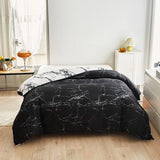 Marble beddengoedset, 2 stuks, wit met bedovertrek trek 155 x 220 cm + kussenlus 80 x 80 cm, voor dames en hier, eenpersoonsbed, omkeerbaar bedovertrek trek, comfortabel