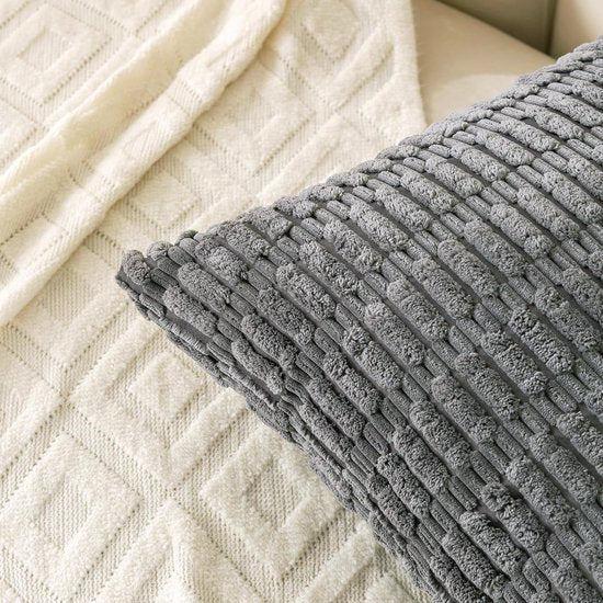 Set van 4 decoratieve kussenslopen 40 x 40 cm, donkergrijs, mosterdgeel, oranje, corduroy kussen, bankkussen, sierkussen, pluizige kussenslopen, kussenhoes voor bank, bank