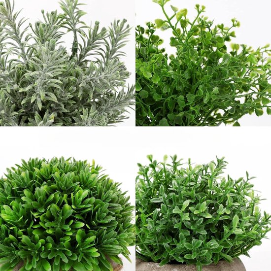 Pakket van 4 kunstplanten, mini-kunstplanten, plastic kunstplanten voor slaapkamer, badkamer, keuken, huis, interieurdecoratie