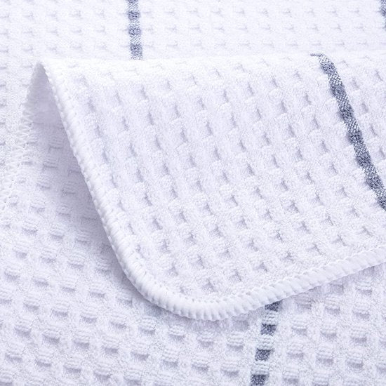 Ultra Premium Microfiber Waffle Weave Theedoek Set van 6 (16" x 28" - Wit met grijze strepen)