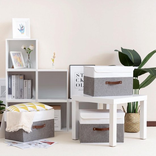 Opbergdozen met deksels, 3-pack, opvouwbare opbergbak met handvat, voor het, 45x30x30cm