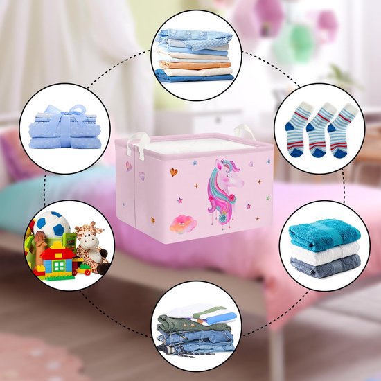 roze eenhoorn meisjes kubus opbergmand voor babykamer wolk sterren hart waterdicht rechthoekige stof plankmanden kleding speelgoed kinderen opbergdoos, 36 x 26 x 23 cm