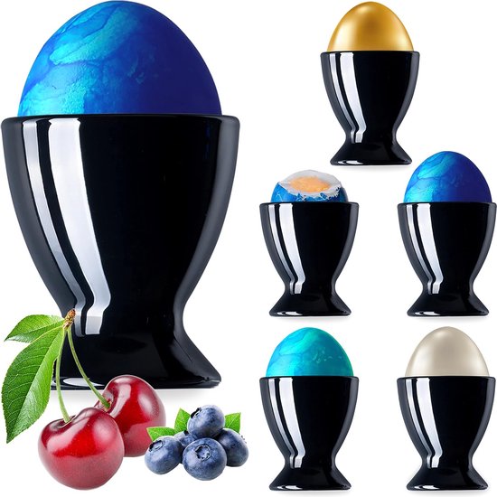 Zwarte eierdopjes van glas set 6-delige eierstandaard eierhouder ontbijt brunch egg cup likeurglazen max. 35 ml