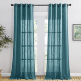 Curtains Living Room Eyelet Curtain Linen Look 2 Pieces H 240 x W 132 cm Curtains Semi-Transparent Decorative Curtains for Balcony Door Linen Look Curtains Teal Blue