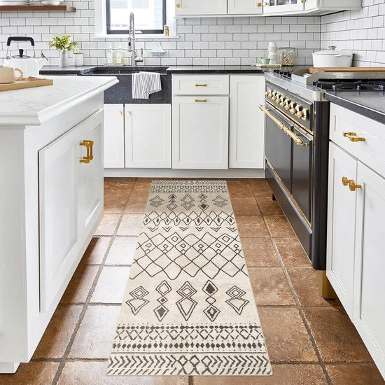 Lopertapijt 60 x 210 cm antislip lang keukentapijt wasbaar vloerkleed runner zacht microvezel geometrisch vloerkleed hardlooptapijt (beige)