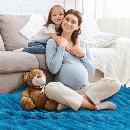 150 x 200 cm, warme pluizige beddensprei, deken en sofadeken, mama, vrouw en vriendin, blauw, 150 x 200 cm