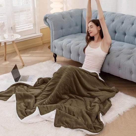 Knuffeldeken, bruin, warm, wollig, Sherpa deken, bank, 150 x 200 cm, fleecedeken, dikke wollen deken, XL woondeken, winter, bankdeken, knuffelig, bank, zacht als woonkamer