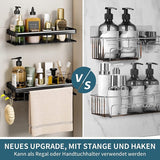 Doucheplank, doucheplank zonder boren, 2 stuks douchemandjes, douche-organizer met 4 kleefvlakken, 2 haken en 1 handdoekhouder, ruimte-aluminium, roestvrij, zwart