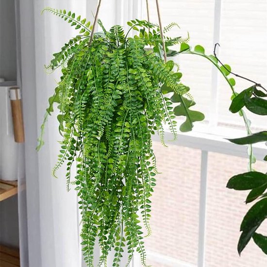 4 stuks hangende kunstplanten, 80cm kunstmatige hangende planten, nep klimop wijnstok, nep Boston groene plant plastic planten, voor muur, balkon, tuin, bruiloft, binnen, buiten, feest, decoratie (varen groene bladeren)