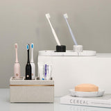 Tandenborstelhouder, 5 vakken, elektrische tandenborstelhouder met afvoergat, tandenborstelstandaard, hars, tandenborstelhouder voor badkamer, tandenborstelhouder voor tandpasta, zand, kaki