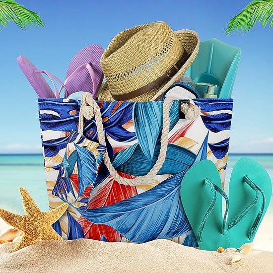 Grote strandtassen voor dames, met binnacles, optionele schoudertas, boodschappentas met ritssluiting, XXL shopper, strandtassen voor irriterende spullen, picknicks, badkamers
