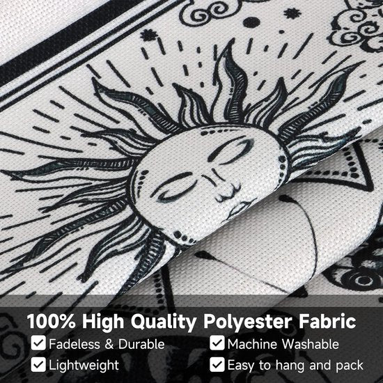 Pack of 2 Small Tapestries with Tassels, Sun and Moon Tapestry Tarot Wall Hanging Butterfly Moth Tapestry Black and White Tapestry for Bedroom Aesthetics (Moon Eclipse)