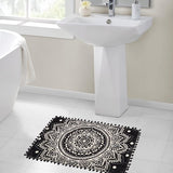 Kleine badkamertapijten Mandala zachte deurmat met pompomfranjes kleedjes antislip pluizig tapijt voor entree bad wastafel slaapkamer (zwart, 60 x 90 cm)