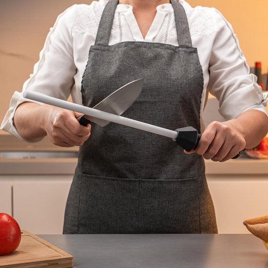 totaal 45 cm/staven 30 cm keramische slijpstaaf met ingebouwde hoekgeleider en antibreekdop, keramische slijpstaaf slijpstaven voor messen, slijpstaaf, keramische messenslijpstaaf, messenstaal