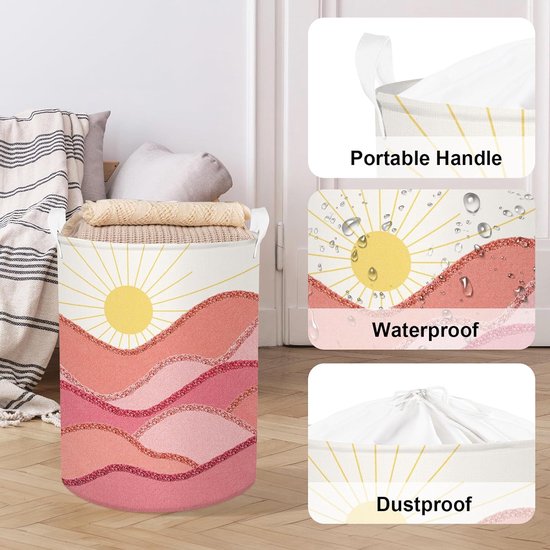 63 l Boheemse zonsopgang roze wasmand voor vrouwen meisjes grote kleding speelgoed opslag met deksel voor slaapkamer, 40 x 50 cm