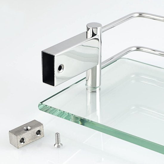 Doucheplank, chroom, glazen rek, roestvrij staal, douchemand, shampoohouder voor douche, badkamerrek voor badkamer en keuken, 500 mm x 130 mm x 66 mm