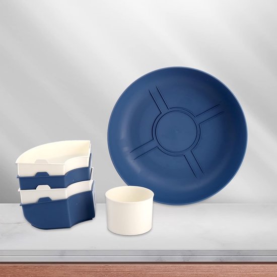 Set van 2 plastic snoep- en notenserveercontainers met deksels 29 cm verdeeld 5 compartimenten Snackkommen Dienblad Aperitiefbakje voor voedselopslag