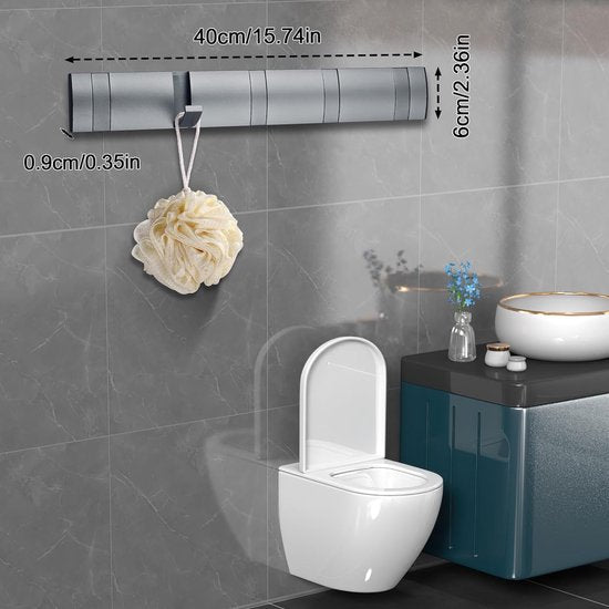 Kapstokhaak met 5 beweegbare haken, moderne kapstokhaakwand voor slaapkamer, badkamer, keuken, kapstok voor jassen, jassen, sjaals, handtassen en meer, grijs