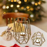 2 stuks metalen theelichtkaarsenhouders geometrische metaaldraad ijzer theelichtkaarsenhouder voor bruiloft vakantie party decoraties (goud)