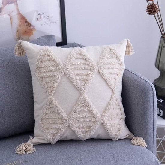 Decoratieve kussensloop met franjes, boho, super zachte kussenslopen, kwastjes, voor bank, slaapkamer, woonkamer, decoratie, 45 x 45 cm, beige